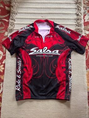 Salsa Cycling Jersey Ride & Smile Men’s Medium Red Black Excellent